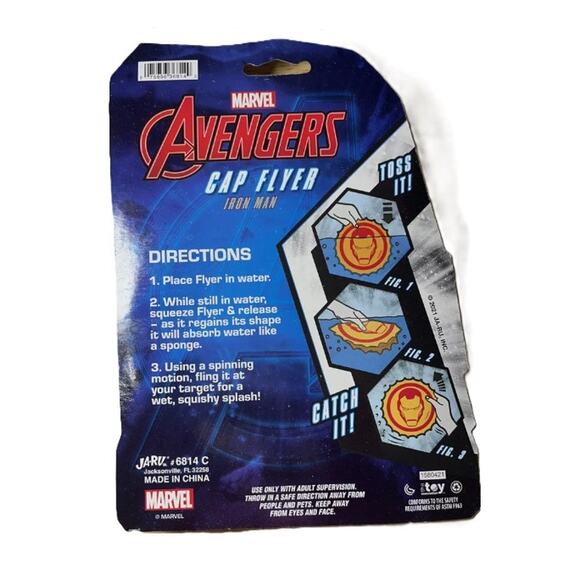 New 2 Pack Iron Man Cap Flyer Marvel Avengers Soak & Throw Water Frisbee JA-RU - Picture 2 of 2